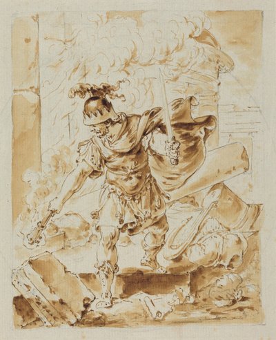 Alexander Setting Fire to Persepolis (pluma y tinta marrón con aguada marrón sobre grafito sobre papel verjurado) de Bernhard Rode