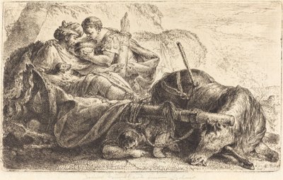 Darío recibiendo agua del casco de uno de los soldados de Alejandro de Bernhard Rode