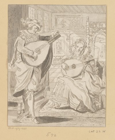 Un caballero y una dama tocando la lira de Bernhard Schreuder