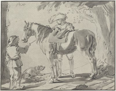 Dos hombres junto a un caballo de Bernhard Schreuder