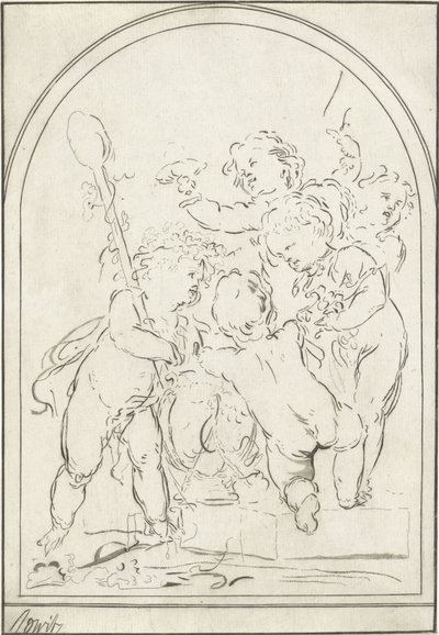 Cinco putti junto a un jarrón con una parra de Bernhard Schreuder