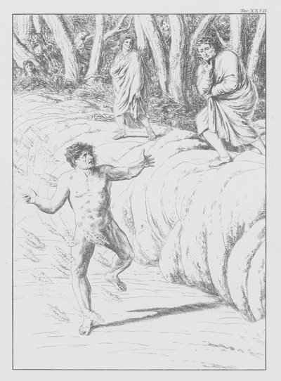 Divina Comedia de Dante, Infierno, lámina XXVII (litografía) de Bernhard Schuler