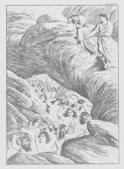 Divina Comedia de Dante, Infierno, lámina XXXI (litografía) de Bernhard Schuler
