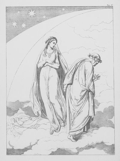 Divina Comedia de Dante, Paradiso (Cielo), Lámina V (litografía) de Bernhard Schuler