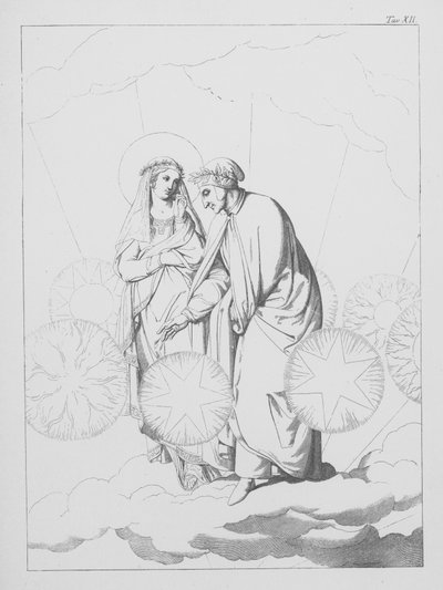 Divina Comedia de Dante, Paradiso (Cielo), Lámina XII (litografía) de Bernhard Schuler