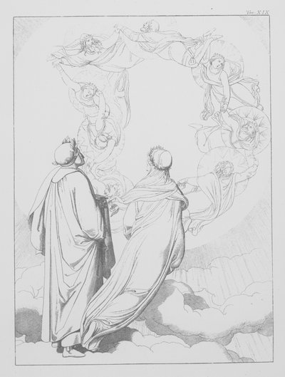 Divina Comedia de Dante, Paradiso (Cielo), Lámina XIX (litografía) de Bernhard Schuler
