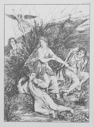 Divina Comedia de Dante, Purgatorio, lámina XXVII (litografía) de Bernhard Schuler