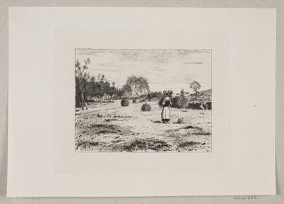 Paisaje con una mujer llevando leña de Bernhard Ulrik Middelboe