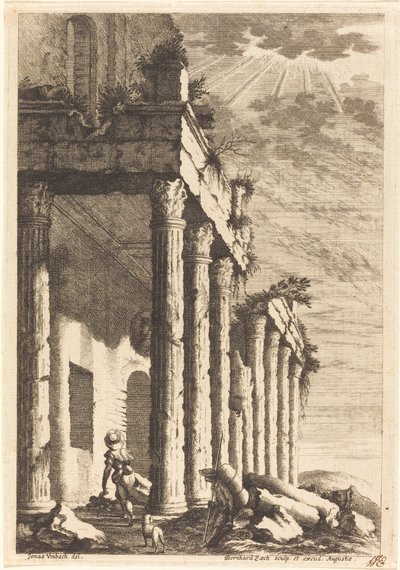 Viajeros junto a un pórtico en ruinas de Bernhard Zaech after Jonas Umbach
