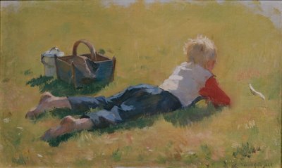 Niña pequeña en la hierba de Bernt Groenvold