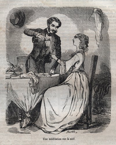Meditación sobre la sed - grabado en "La Physiologie du goût" de Jean Anthelme Brillat-Savarin de Bertall