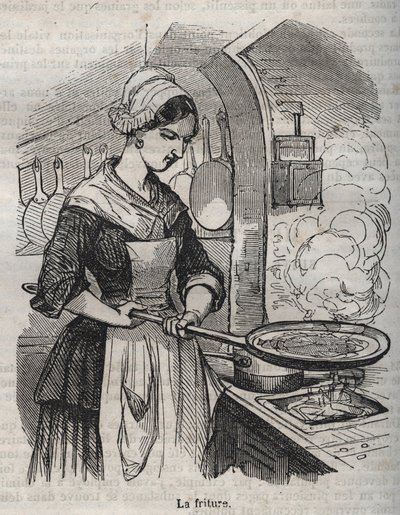 La fritura - grabado en “La Physiologie du gout” por Jean Anthelme Brillat Savarin de Bertall