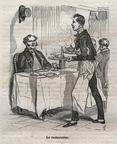 El restaurador - grabado en “La Fisiología del gusto” por Jean Anthelme Brillat Savarin (Brillat-Savarin) de Bertall