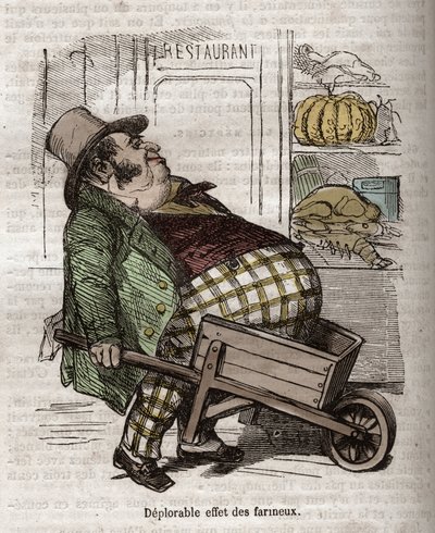 Obeite - Des Gourmands - deplorable efecto de los farináceos - grabado en "La Physiologie du goût" de Jean Anthelme Brillat-Savarin de Bertall