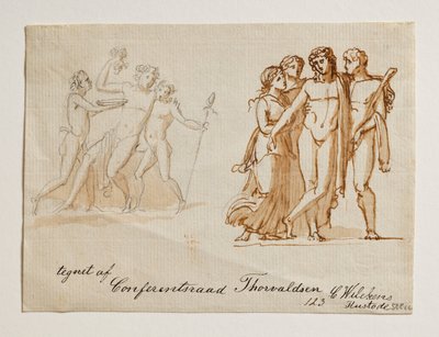 Baco y dos faunos. Baco, Hércules y dos mujeres de Bertel Thorvaldsen