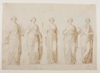 Las musas Terpsícore, Erato, Clío, Urania y Polimnia de Bertel Thorvaldsen
