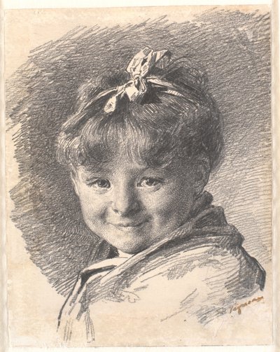 Retrato de una niña pequeña con cabello corto y cinta en la cabeza de Bertha Wegmann