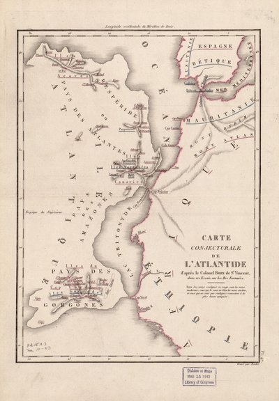 Mapa conjetural de la Atlántida - según el coronel Bory de St. Vincent... LOC 2006627670 de Berthe