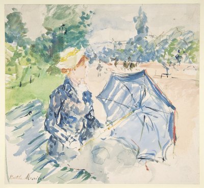 Una mujer sentada en un banco de la Avenue du Bois de Berthe Morisot