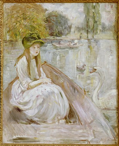 Jeanne Fourmanoir junto al lago. Pintura de Berthe Morisot de Berthe Morisot