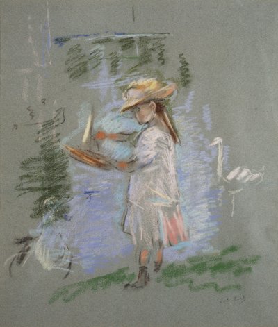 Julie en rosa junto al lago de Berthe Morisot