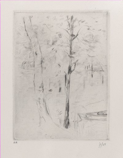 Paisaje con troncos de árboles cerca de un río, 1888 de Berthe Morisot