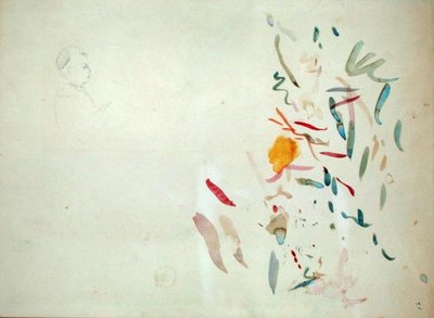 Boceto de la Cabeza de una Mujer y Líneas de Color, posiblemente de un cuaderno de bocetos de Berthe Morisot