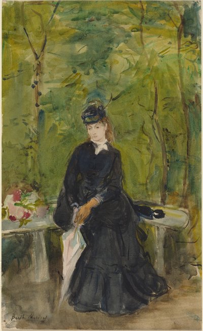 La hermana del artista, Edma, sentada en un parque de Berthe Morisot