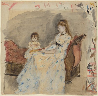 La hermana del artista, Edma, con su hija, Jeanne (anverso); La hermana del artista, Edma, sentada al aire libre (reverso) de Berthe Morisot