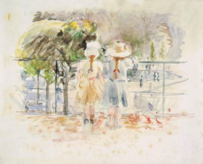 Dos niñas pequeñas en una balaustrada junto al lago en el Jardín de las Tullerías, París de Berthe Morisot