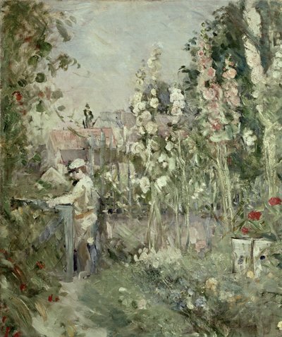 Niño joven en los malvarrosas de Berthe Morisot
