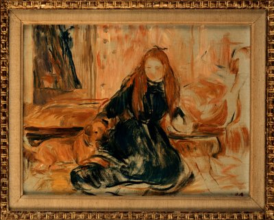 Niña jugando con un perro, 1892 de Berthe Morisot