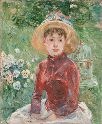 Joven en la hierba, el corpiño rojo Mademoiselle Isabelle Lambert, 1885 de Berthe Morisot