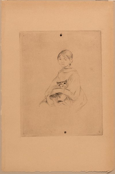 Muchacha con gato, c.1888 (aguafuerte) de Berthe Morisot