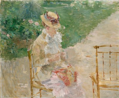 Joven mujer tejiendo, ca. 1883 de Berthe Morisot