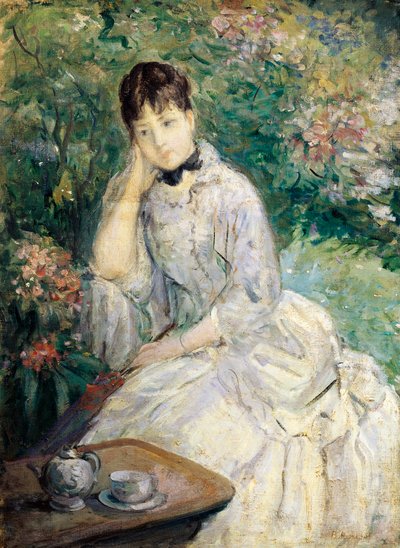 Joven mujer sentada en un sofá de Berthe Morisot