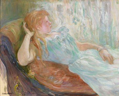 Mujer joven en un sofá de Berthe Morisot
