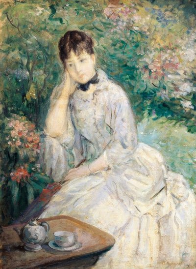 Joven mujer sentada en un sofá de Berthe Morisot