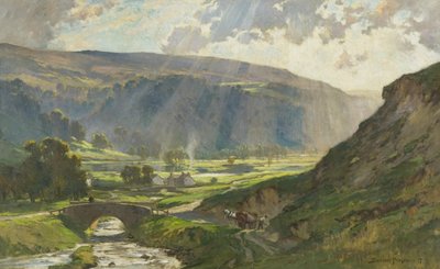 Las colinas bañadas por el sol de Wharfedale de Bertram Priestman