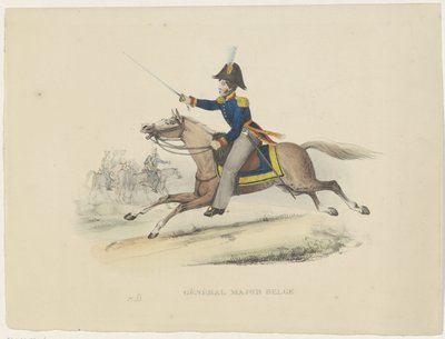 Mayor general belga, 1830 Mayor general belga (título sobre objeto) Trajes belgas: antiguos y modernos, militares, civiles y religiosos, 1830 (título de la serie) de Bertrand