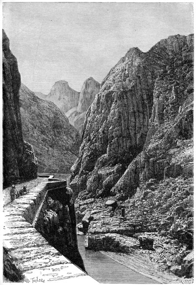 Vista tomada en la ruta de la caravana Shabet el Akra, Argelia, c. 1890 de Auguste Bertrand