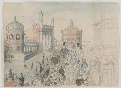 Tropas británicas en una ciudad sij, probablemente Allahabad de Bethune Donald Grant