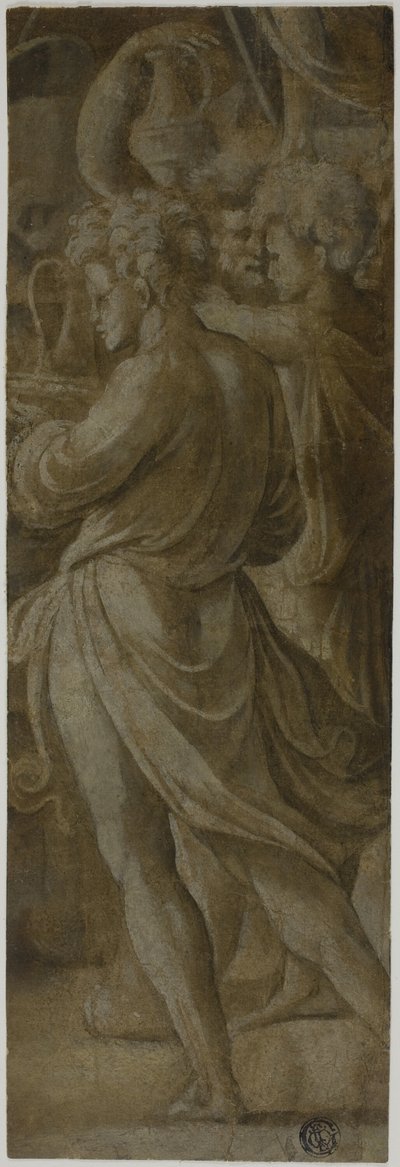 Fragmento de una composición: asistentes portando jarros de Biagio Pupini