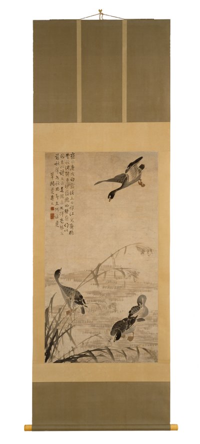 Gansos descendiendo en un banco de arena, 1730 de Bian Shoumin