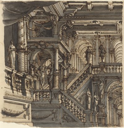 Una escalera elaborada en un palacio de Bibiena