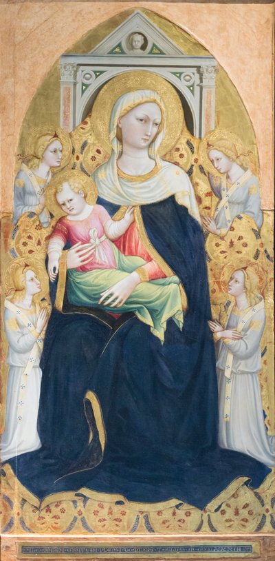 Virgen en trono con el Niño y cuatro ángeles, c.1433 (temple y pan de oro sobre tabla) de Bicci di Lorenzo