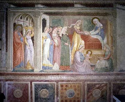 La Natividad, del ciclo de la Vida de la Virgen en una capilla del ábside de Bicci di Lorenzo