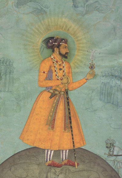 El emperador mogol Shah Jahan de pie sobre un globo terráqueo (CBL In 07A.16) de Bichitr