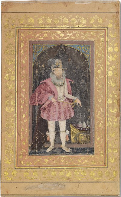 Raro retrato mogol de Jaime I, c.1615-18 (pigmentos opacos realzados con oro sobre papel) de Bichitr Bichitr