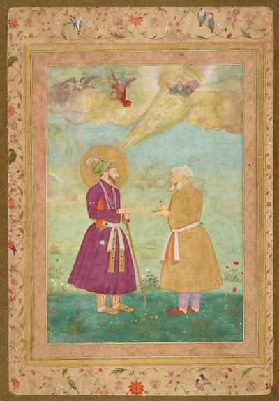 Shah Jahan con Asaf Khan del Álbum del Shah Jahan tardío, c.1640 (acuarela opaca, tinta y oro sobre papel montado en cartulina) de Bichitr Bichitr